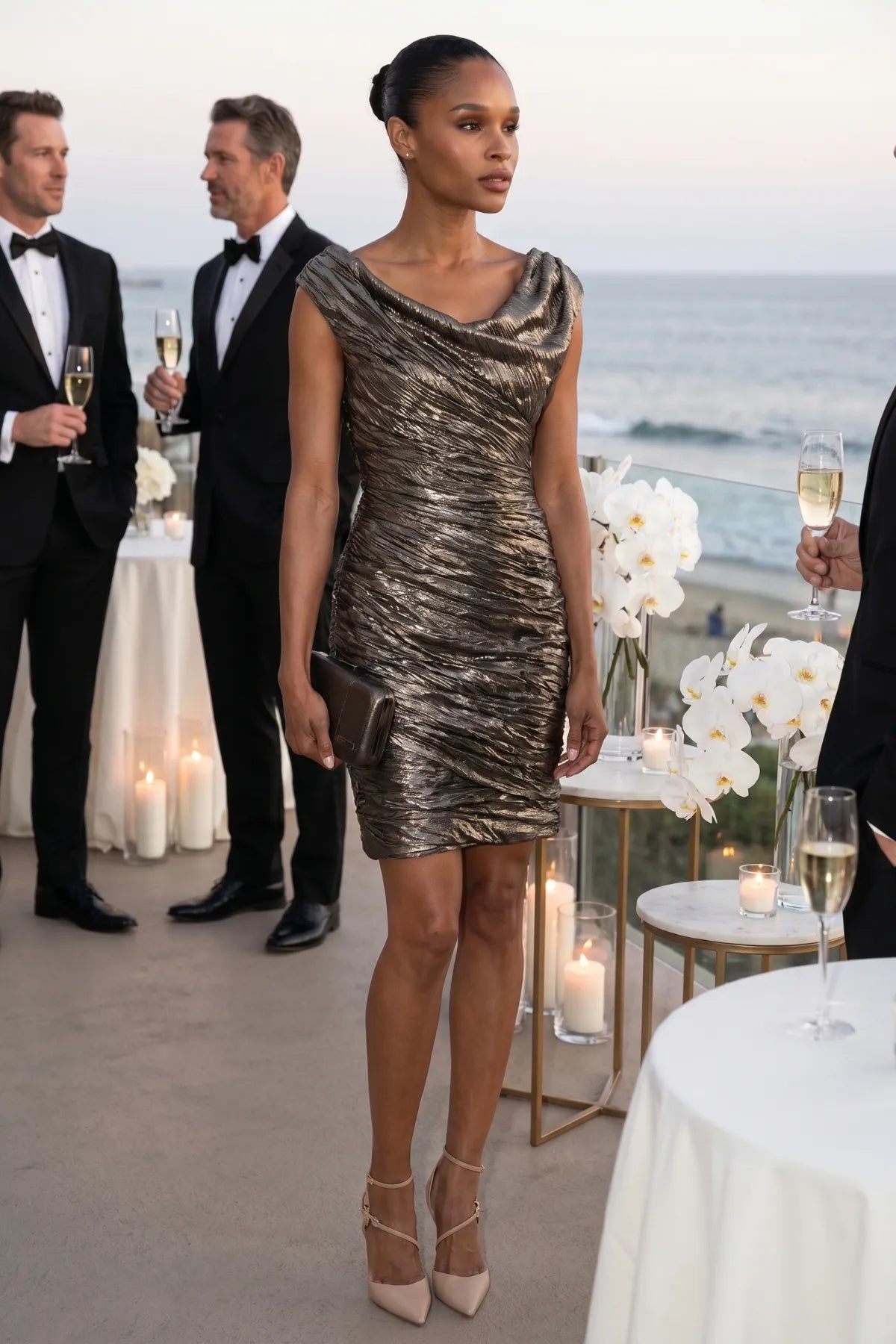 Bronze Short Metallic Dress, Laura