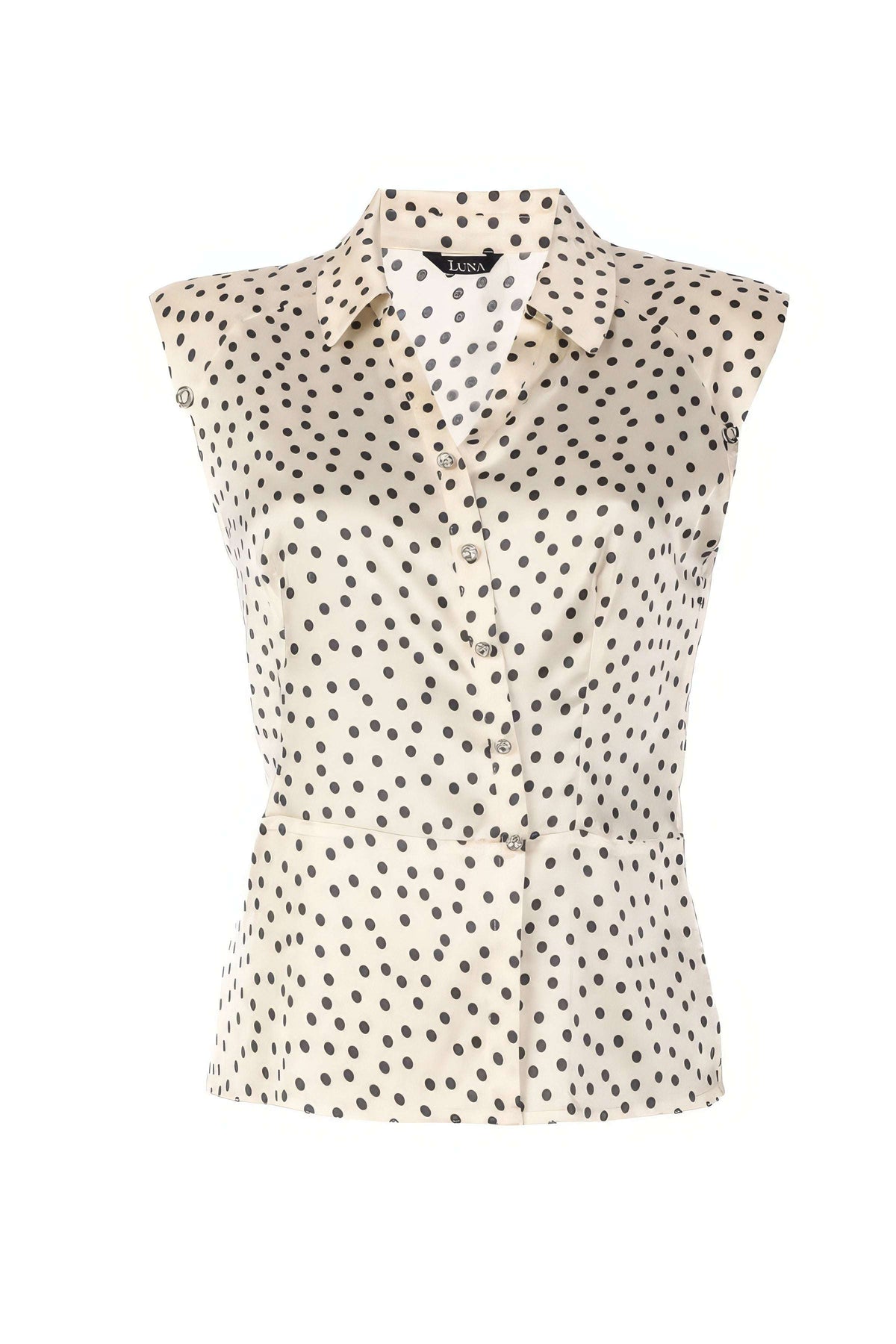 Beige Polka Dot Satin Blouse, Talia