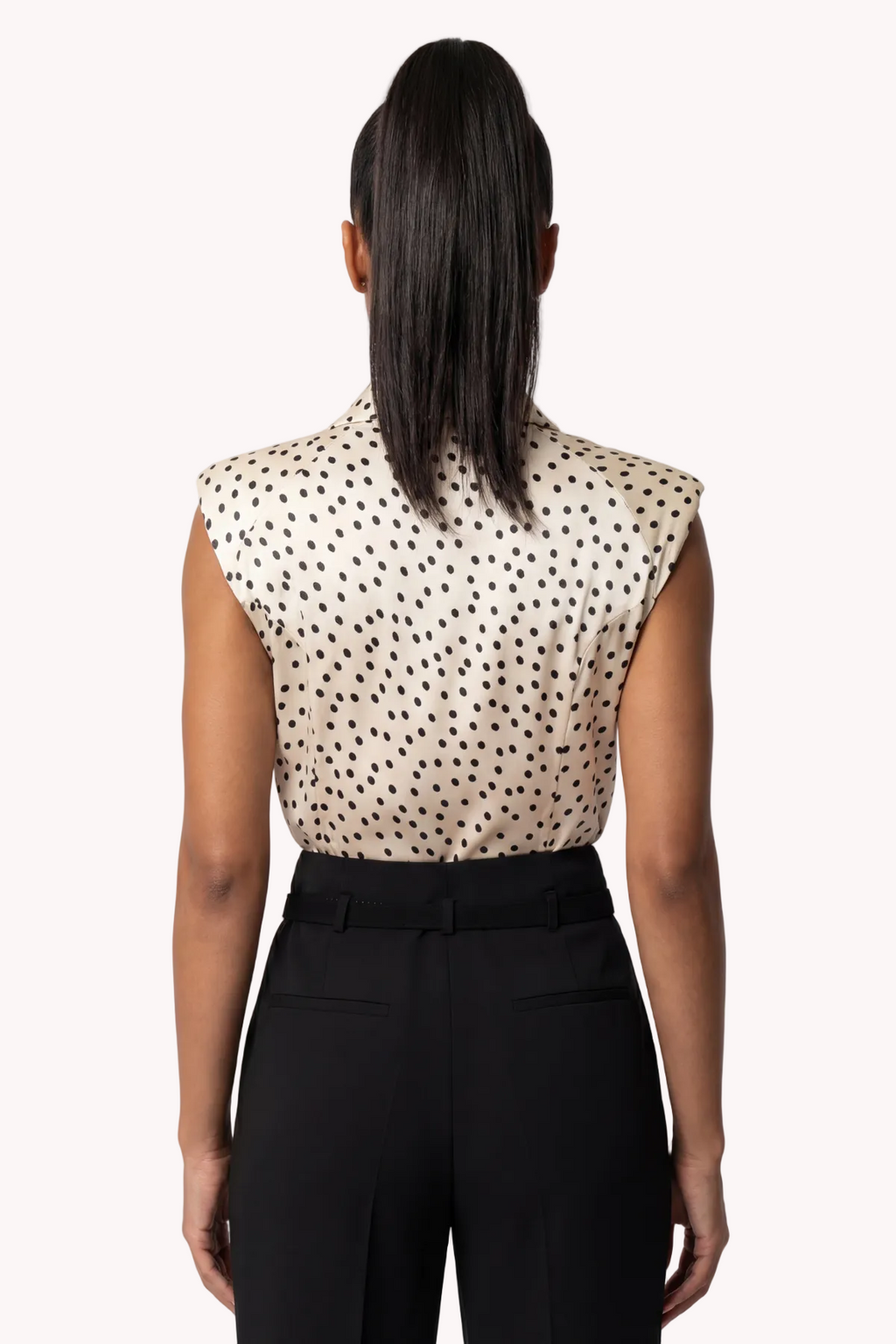 Beige Polka Dot Satin Blouse, Talia