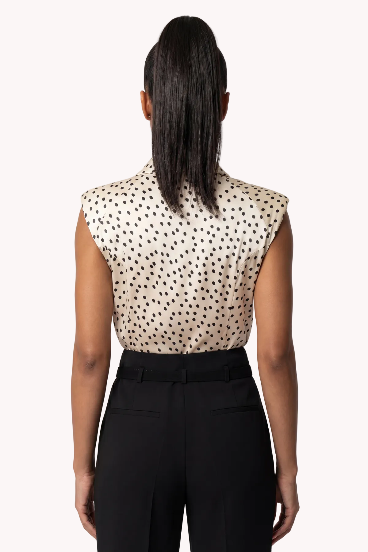 Beige Polka Dot Satin Blouse, Talia
