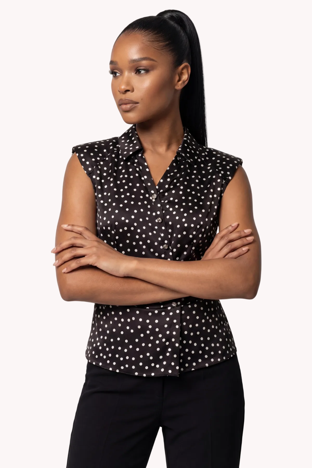 Black Polka Dot Satin Blouse, Talia