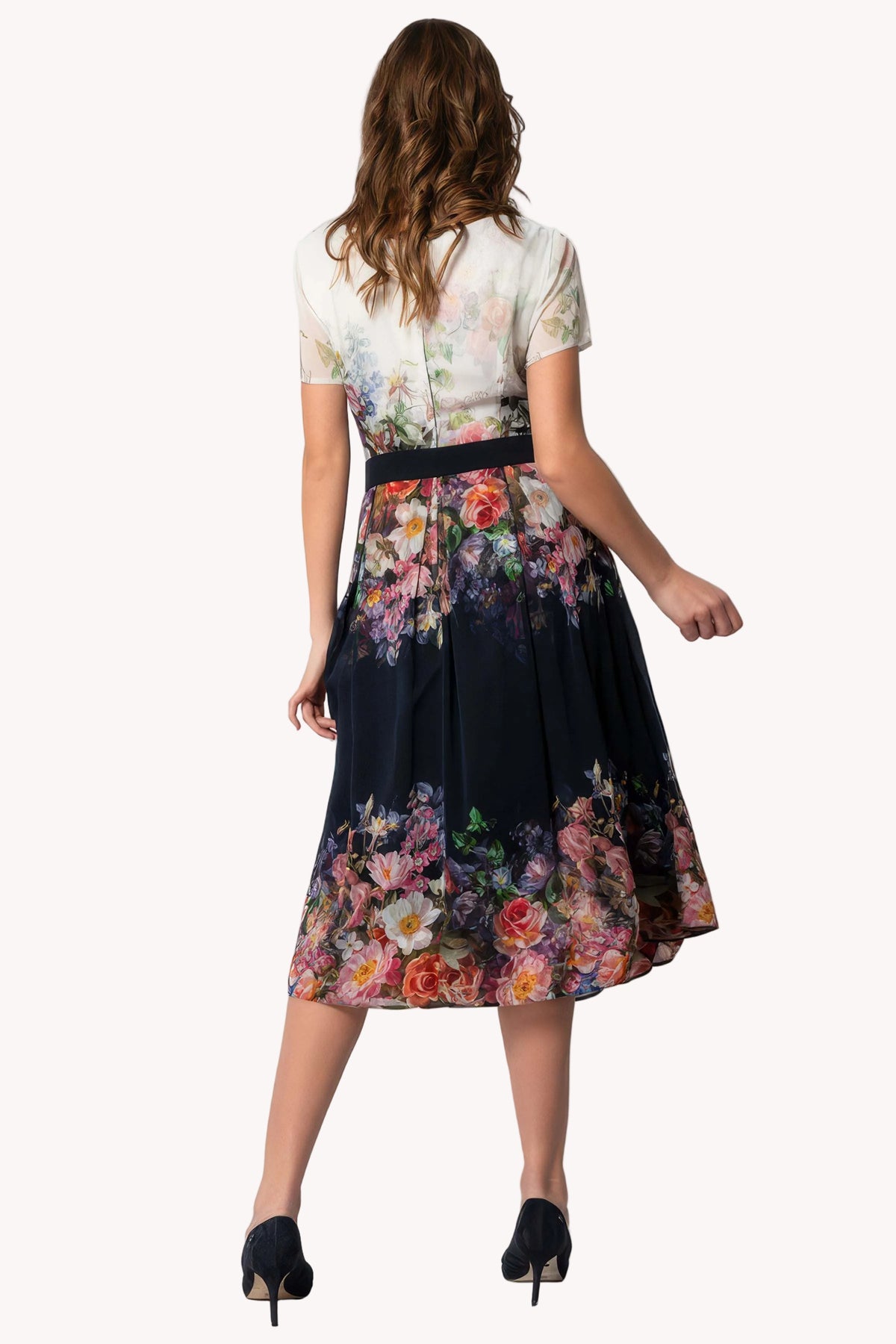 Navy Floral Elegant Midi Dress, Julia