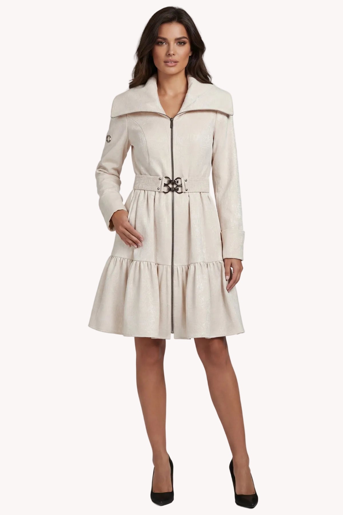 Beige Cotton Short Tailored Coat, Iris