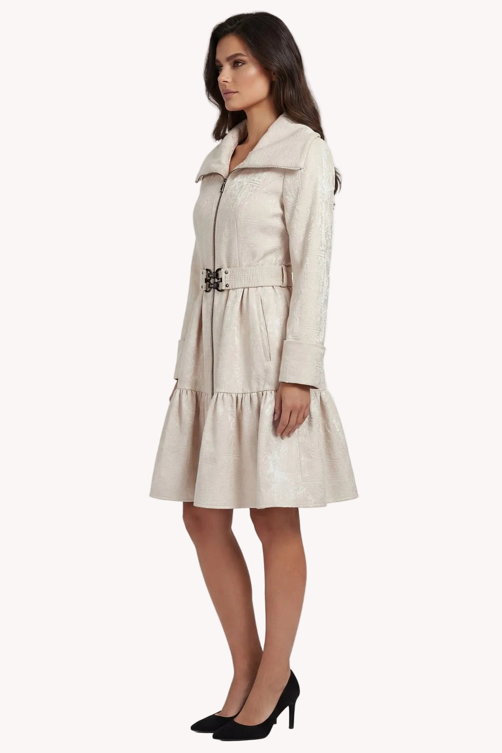 Beige Cotton Short Tailored Coat, Iris