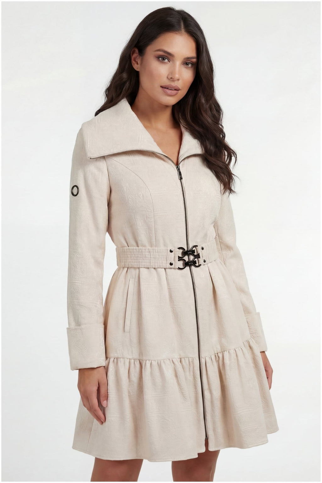 Beige Cotton Short Tailored Coat, Iris