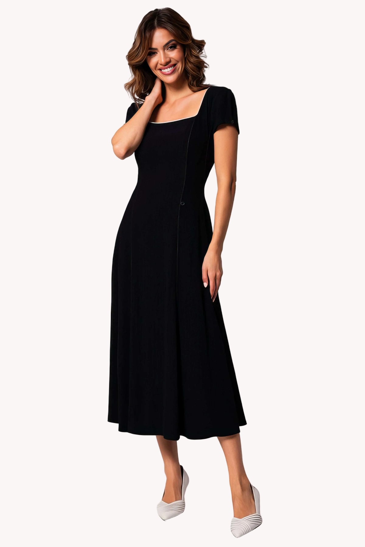 Black Elegant Midi Dress, Rina
