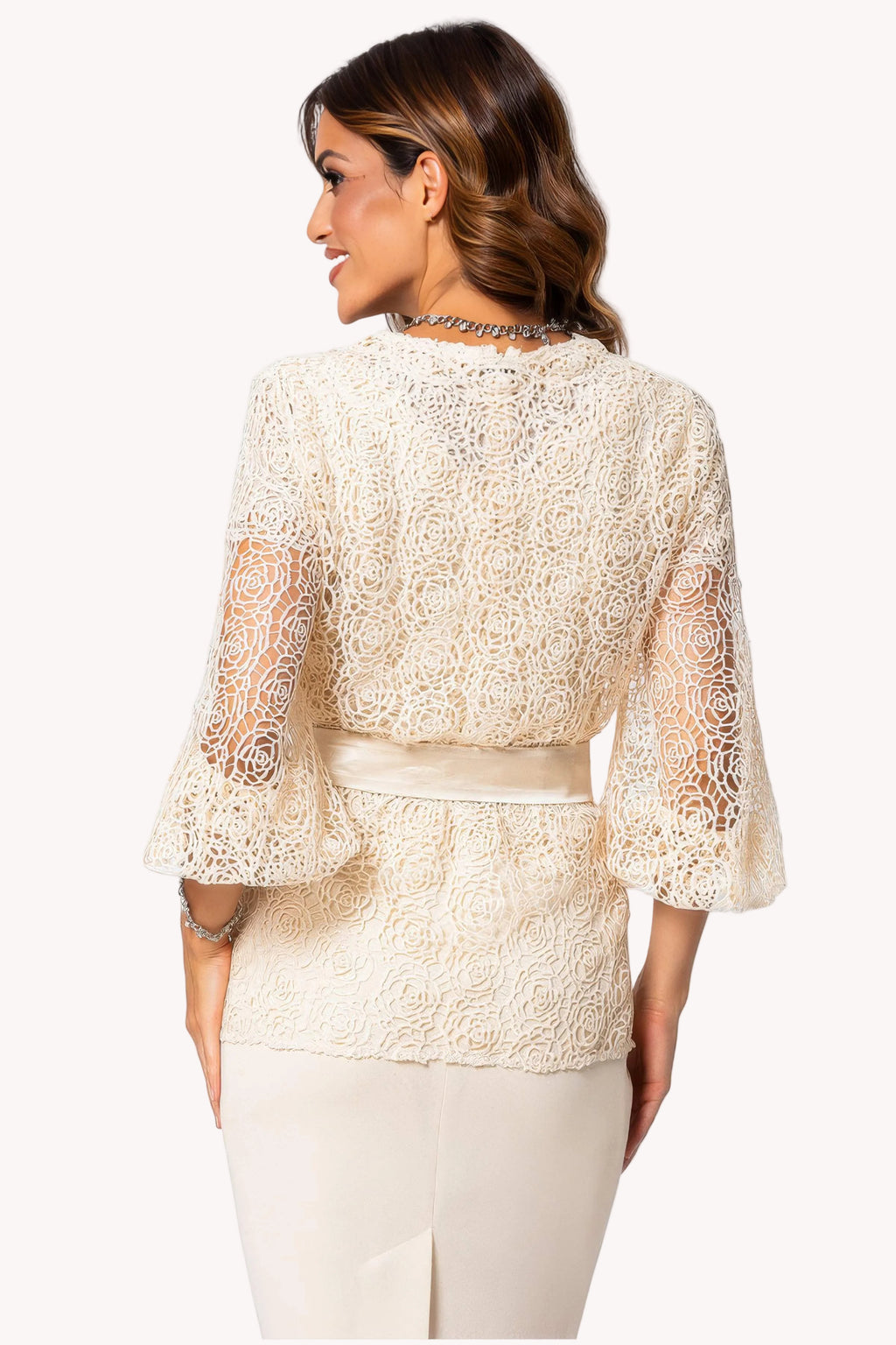 Ivory Lace Belted Sweater, Jody