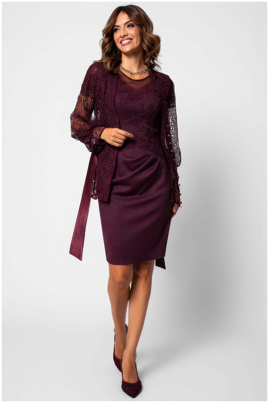 Burgundy Lace Belted Sweater, Jody