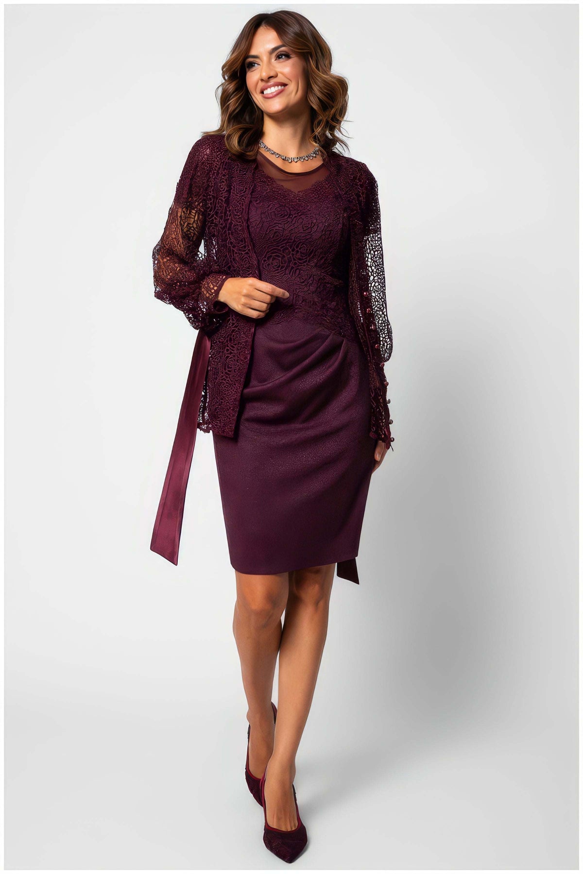 Burgundy Lace Belted Sweater, Jody