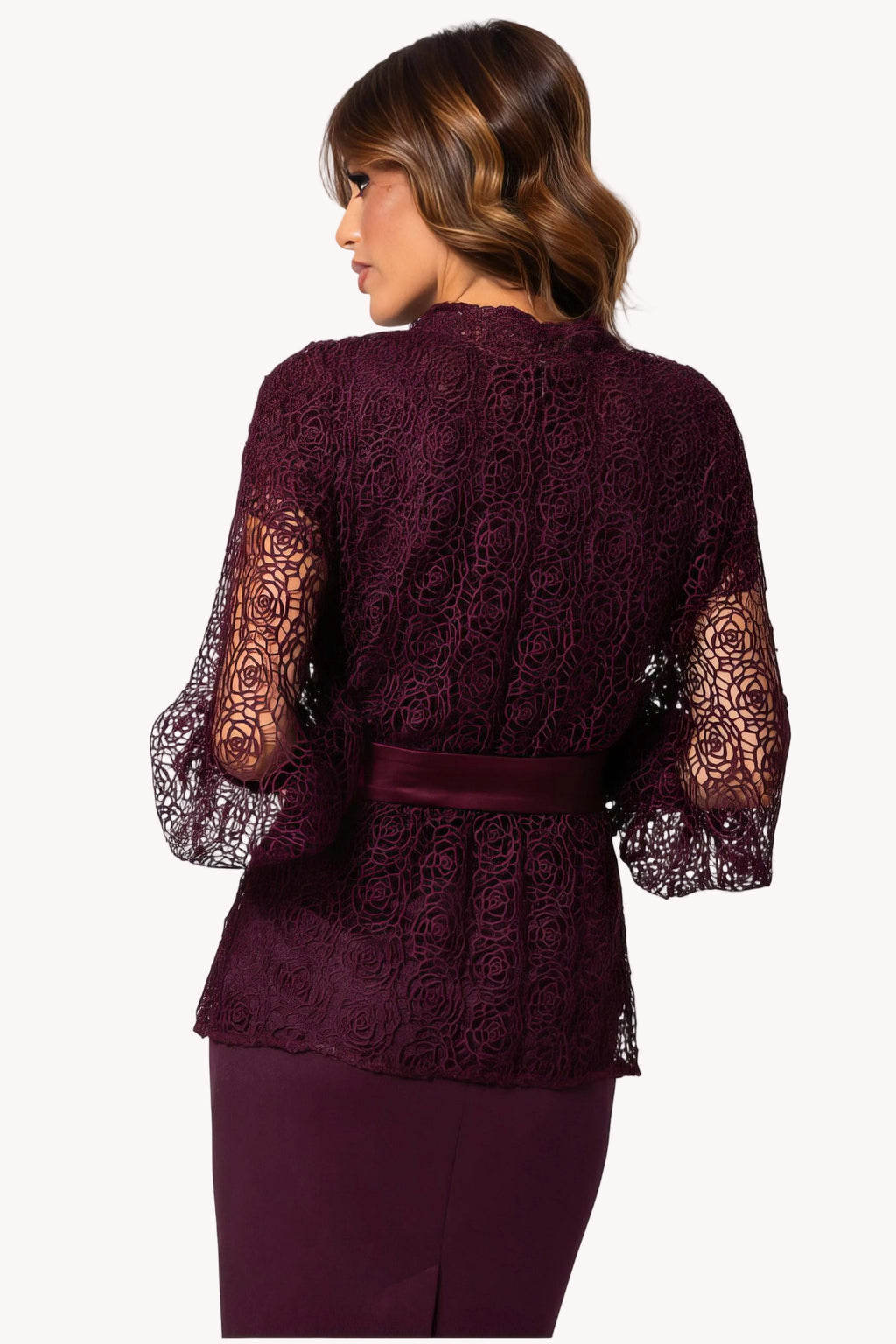 Burgundy Lace Belted Sweater, Jody