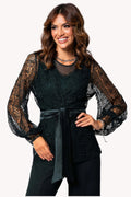 Green Lace Belted Sweater, Jody