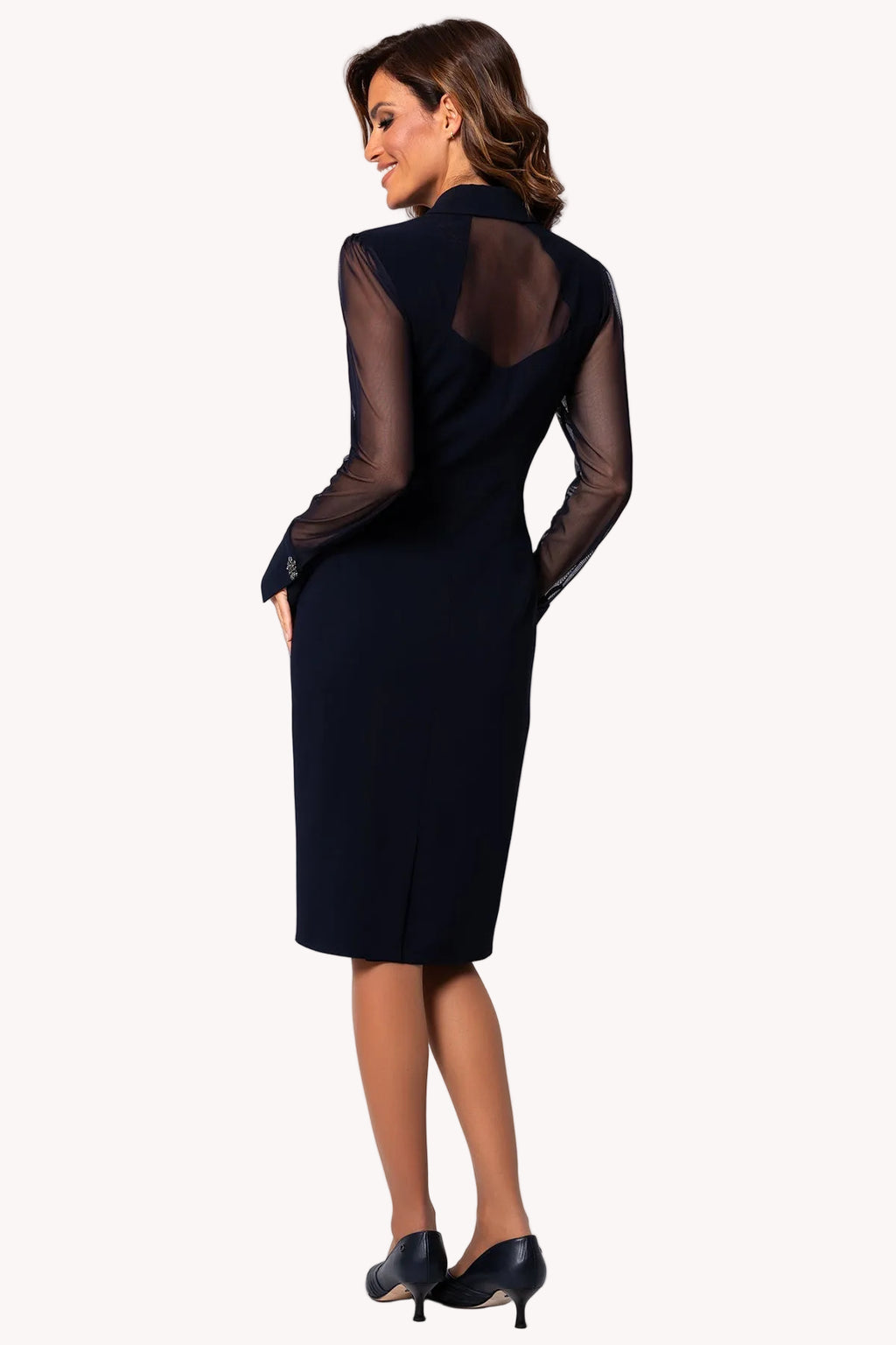 Navy Illusion Sleeve Sheath Dress, Lucy