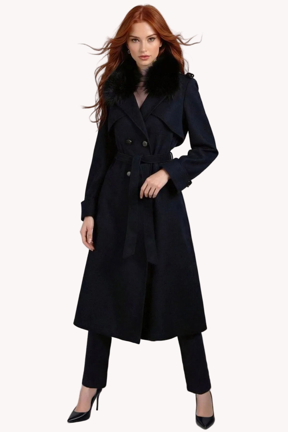 Navy Wool Trench Coat, Clara