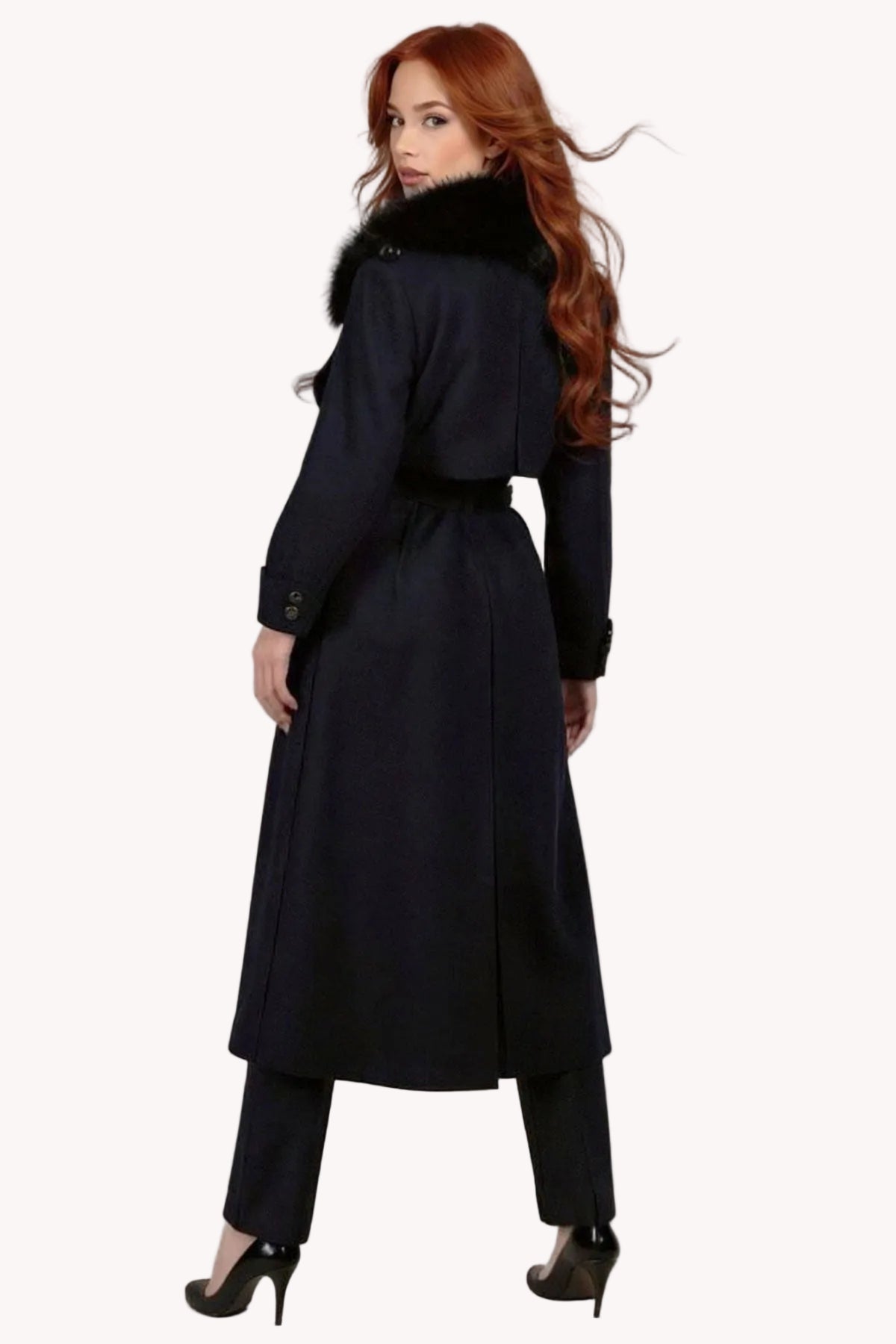 Navy Wool Trench Coat, Clara