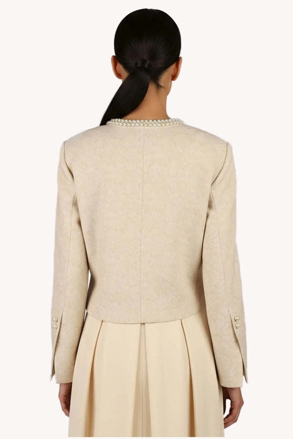 Ivory Jacquard Blazer with Pearl Details, Rhea