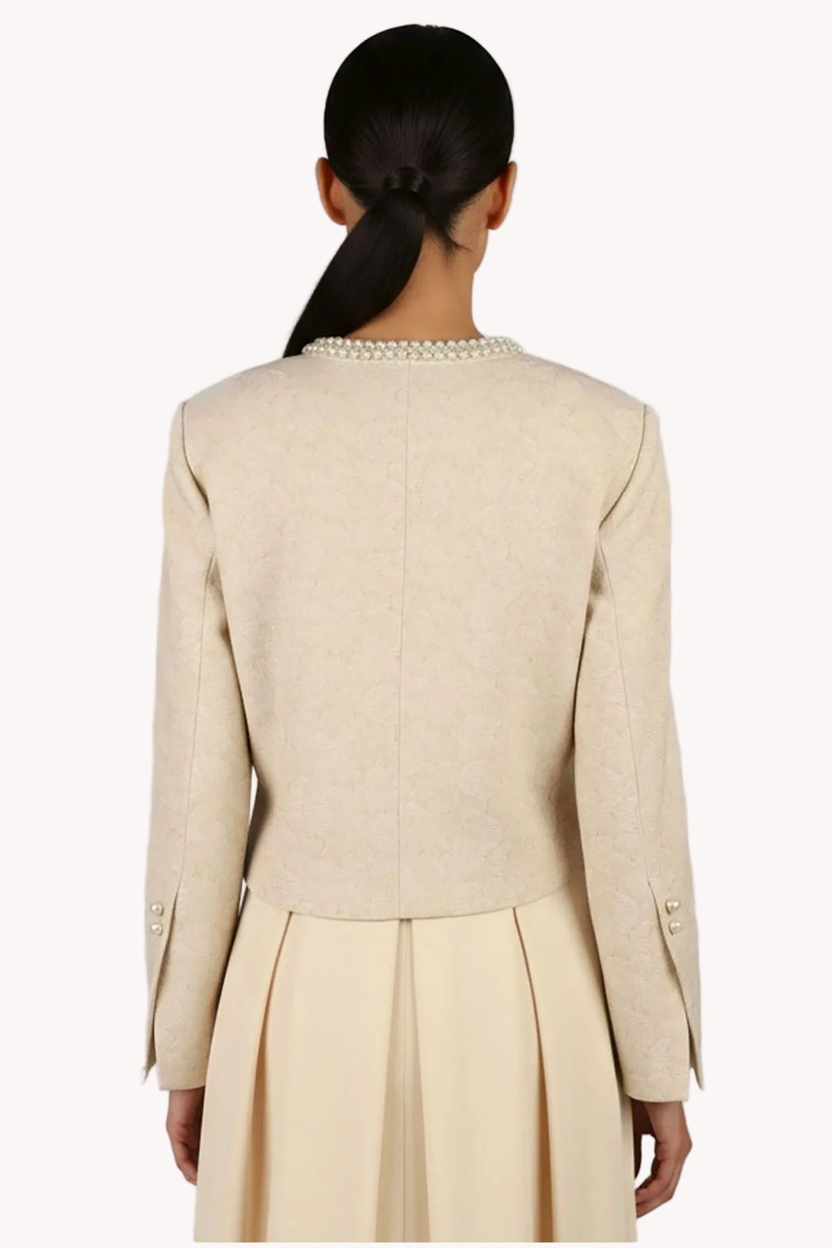 Ivory Jacquard Blazer with Pearl Details, Rhea