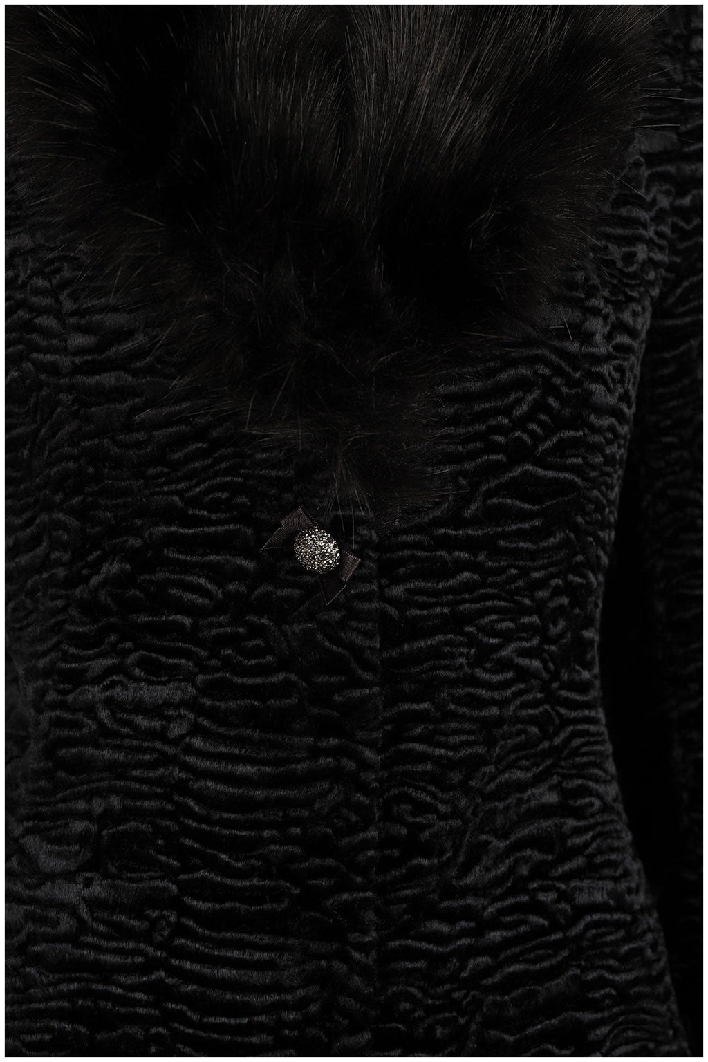 Black Textured Coat with Faux Fur Collar and Cuffs, Paula