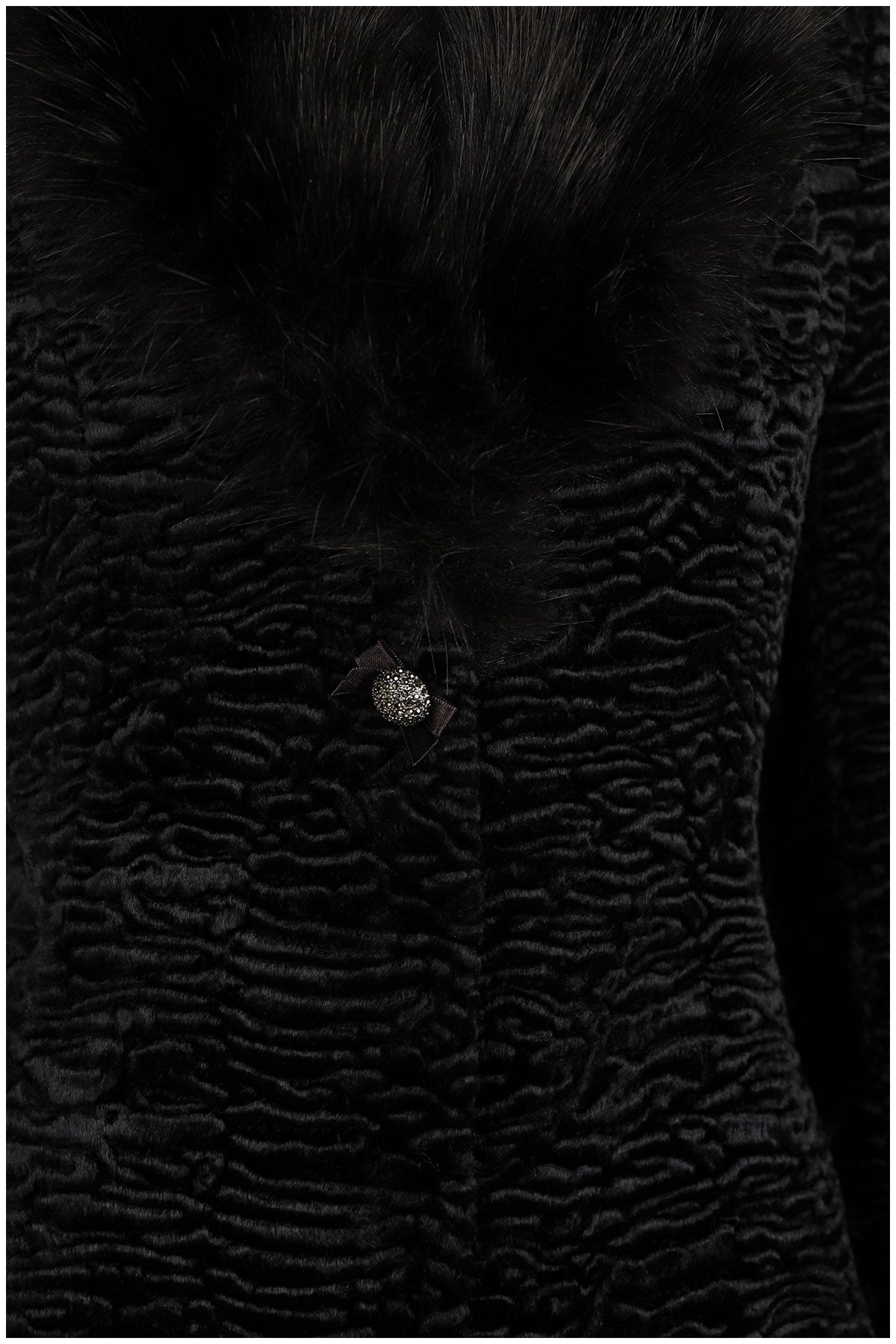 Black Textured Coat with Faux Fur Collar and Cuffs, Paula