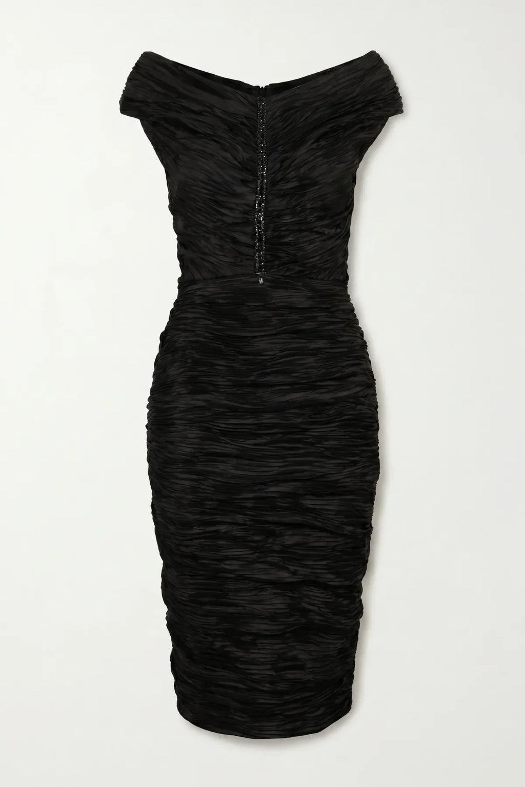 Black Ruched Off-Shoulder Midi Dress, Lina