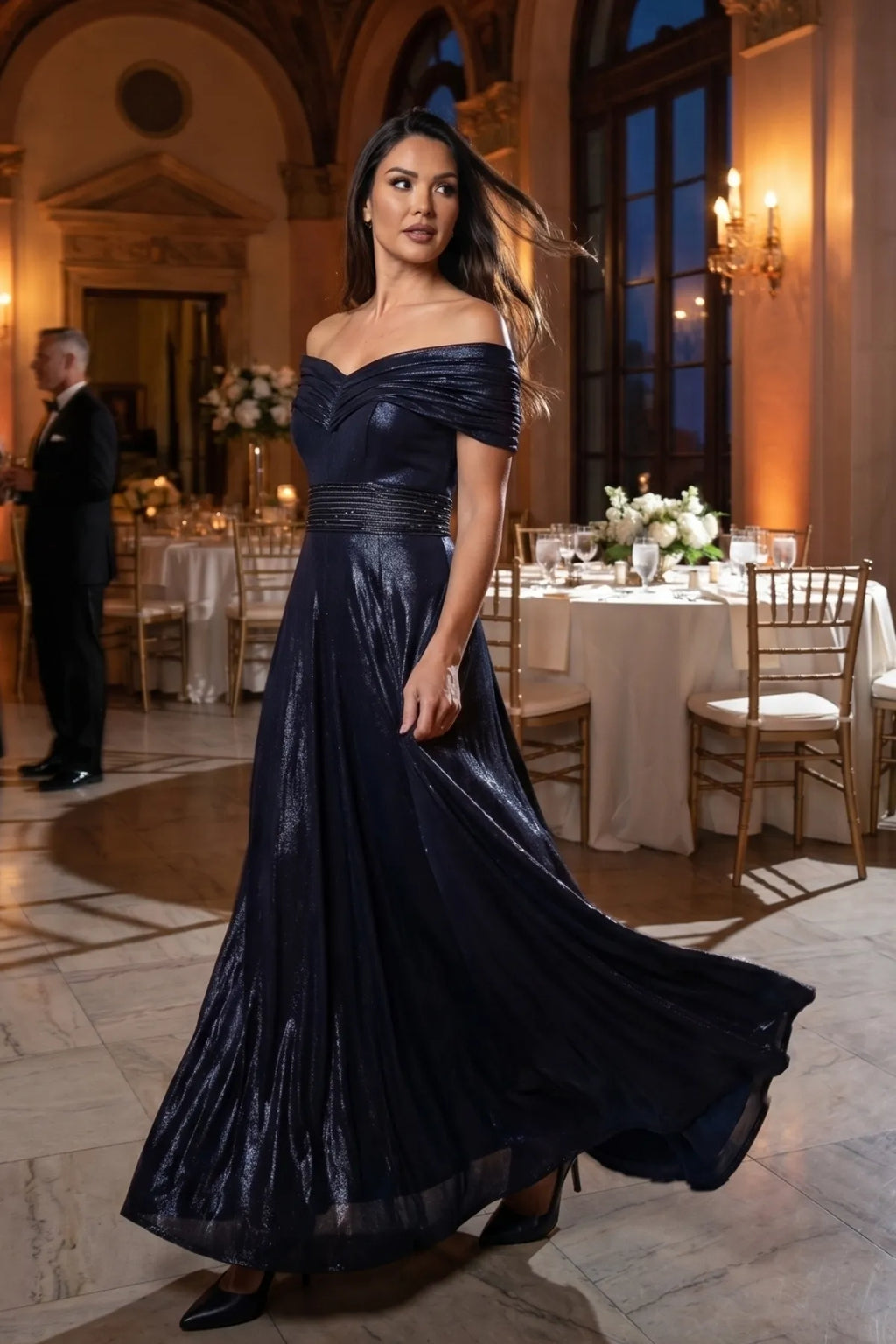 Navy Off-Shoulder Maxi Gown, Iris