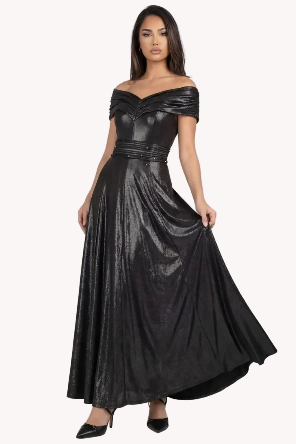 Gray Off-Shoulder Maxi Gown, Iris