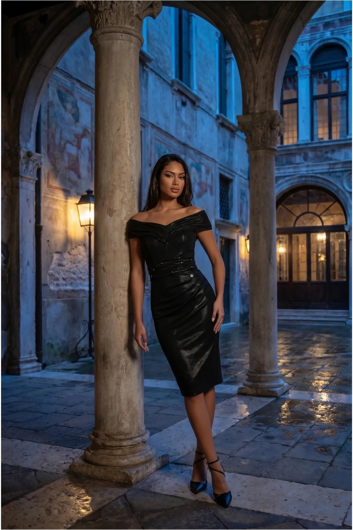 Gray Off-Shoulder Cocktail Dress, Iris
