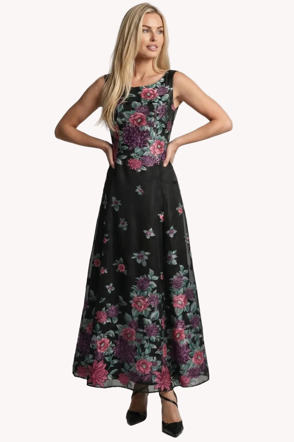 Black Cyclamen Floral Maxi Dress, Rina