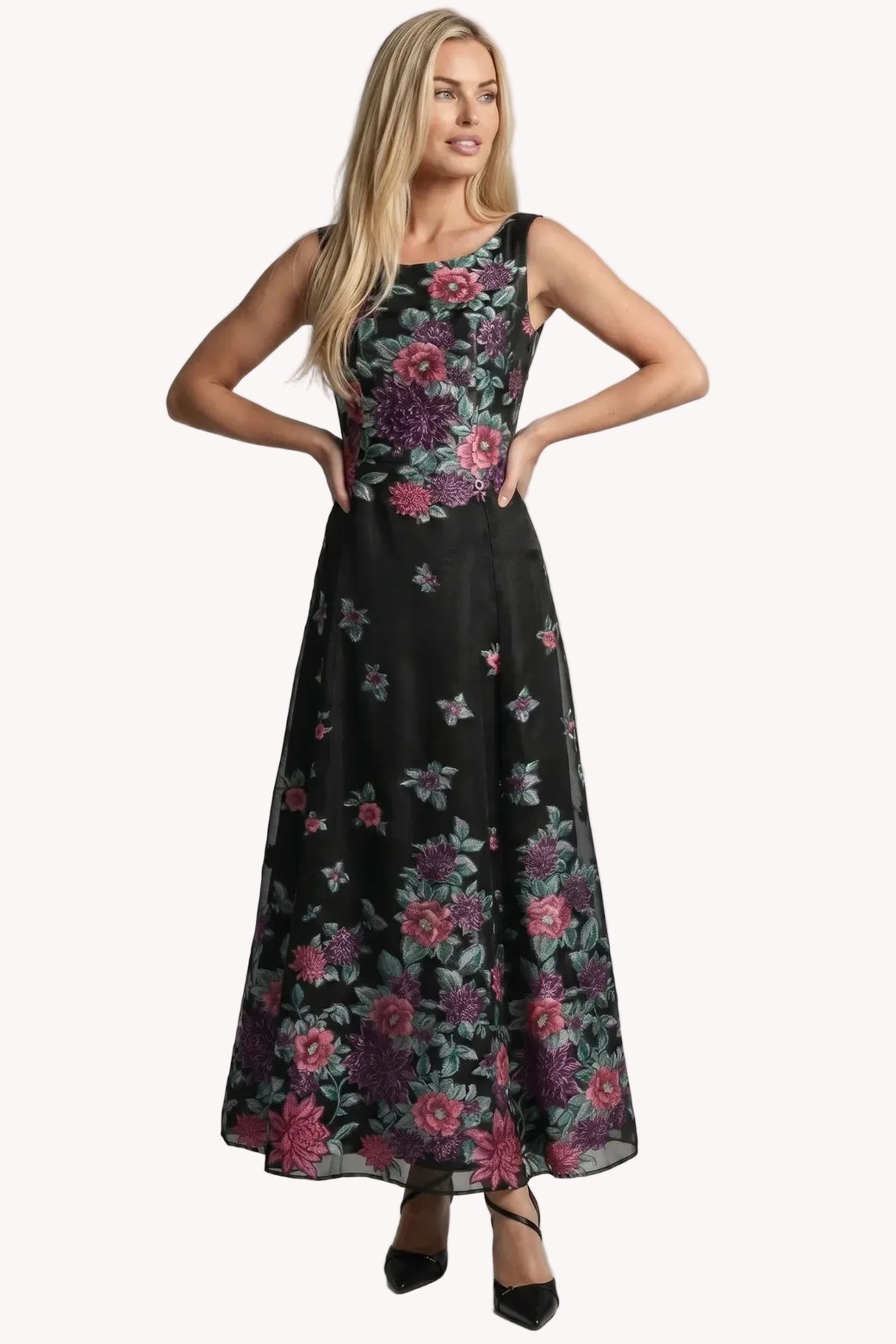 Black Cyclamen Floral Maxi Dress, Rina
