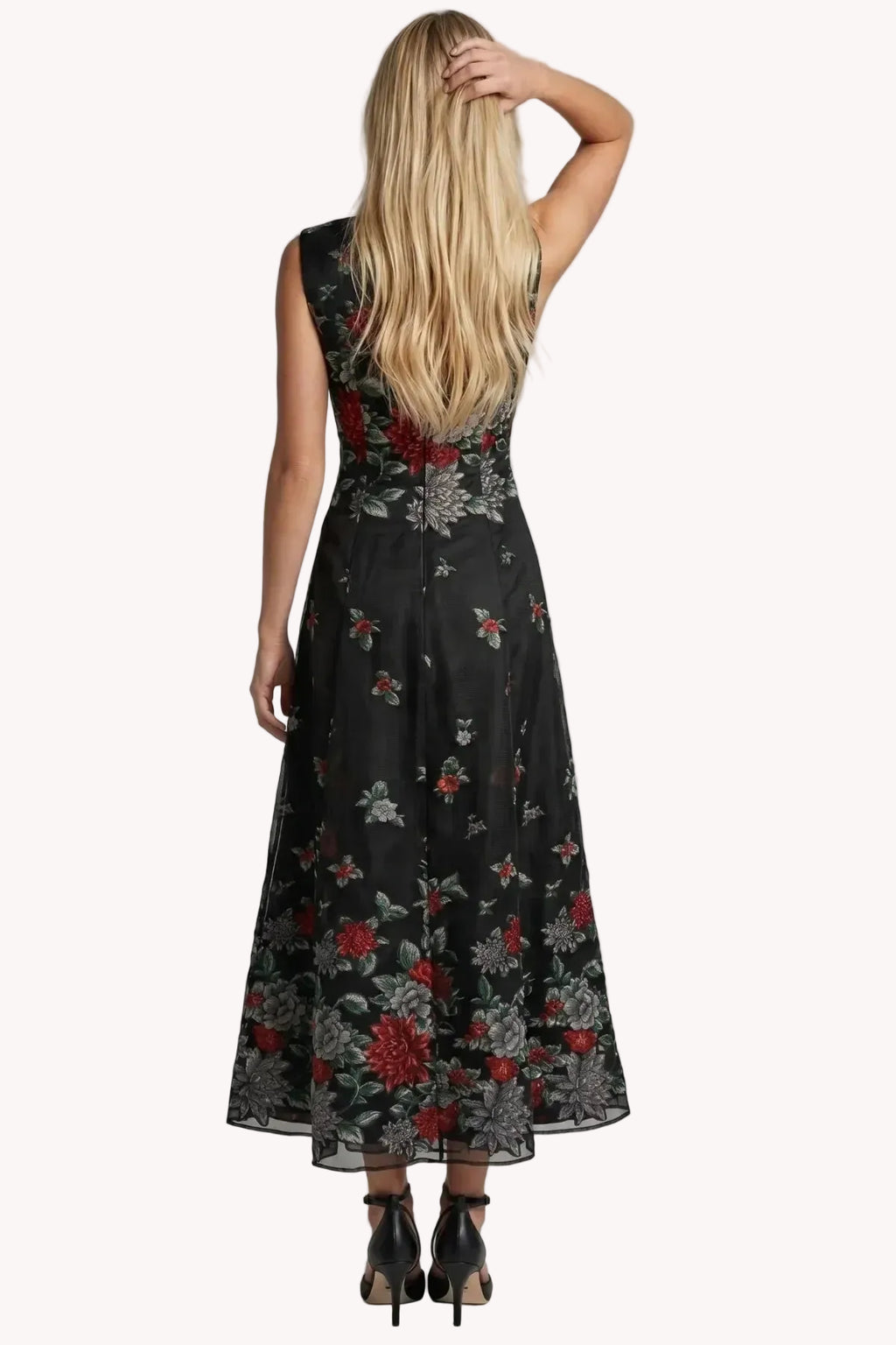 Black Red Floral Maxi Dress, Rina