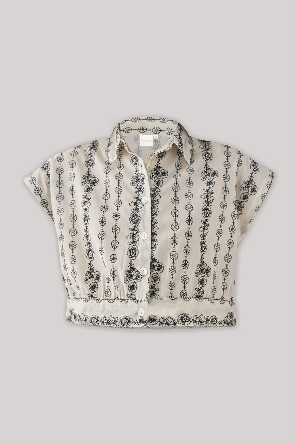 Oversized Crop Shirt with Floral Embroidery