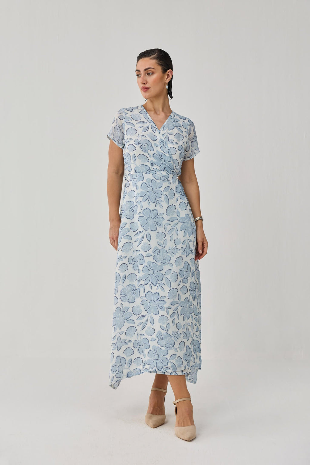 Maxi Wrap Dress in Soft Blue Florals