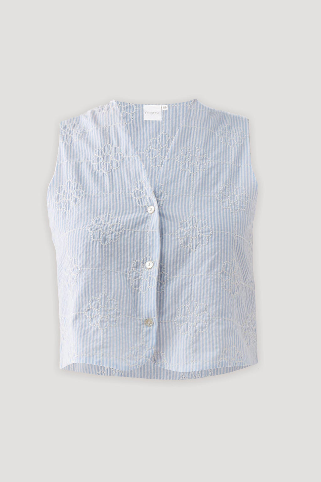 Embroidered Sleeveless Vest Top in Blue Stripe