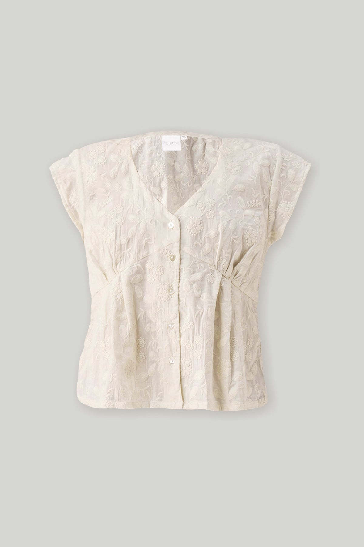 Embroidered Deep V Neck Top in Cream