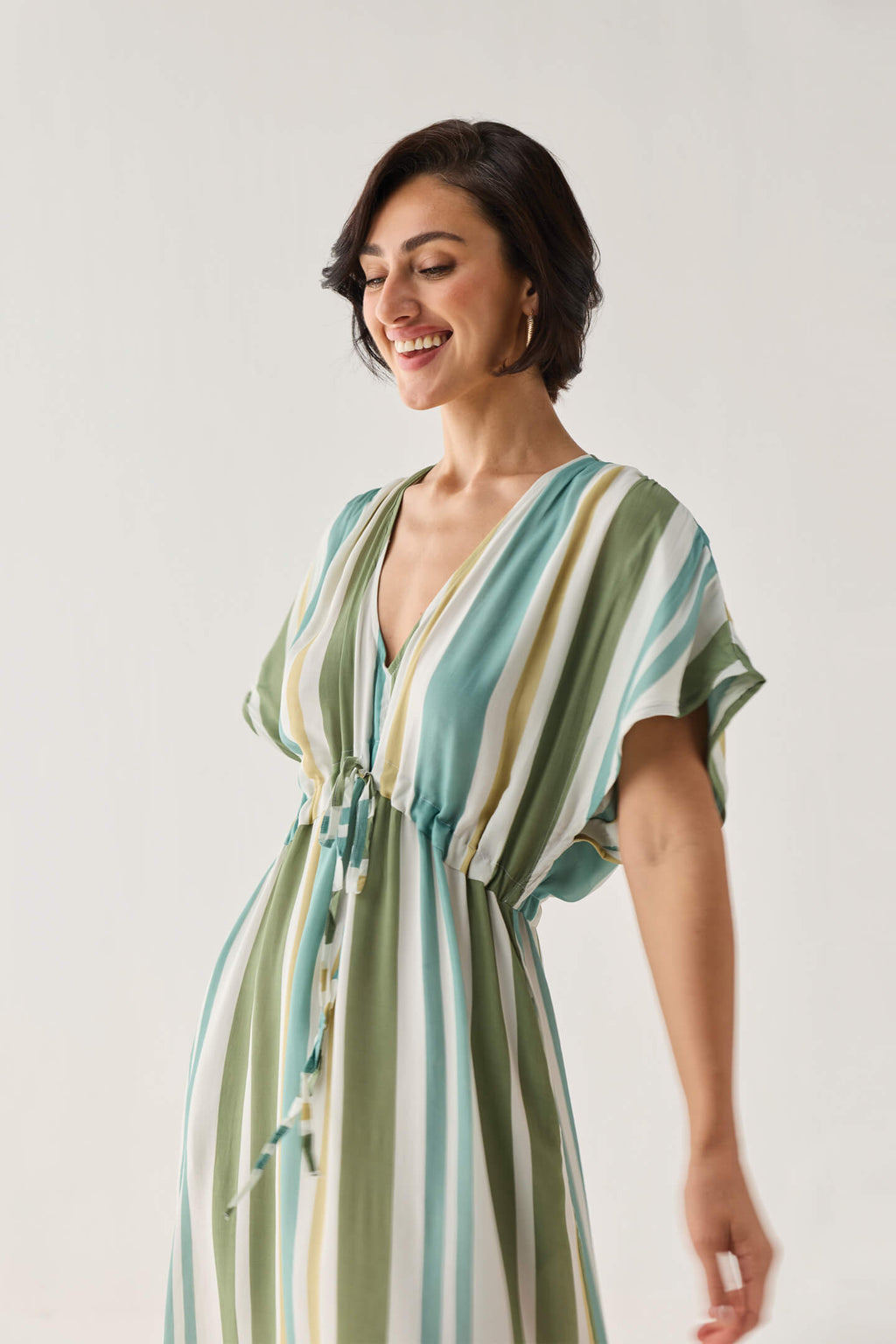 Gathered Maxi Dress in Stripes