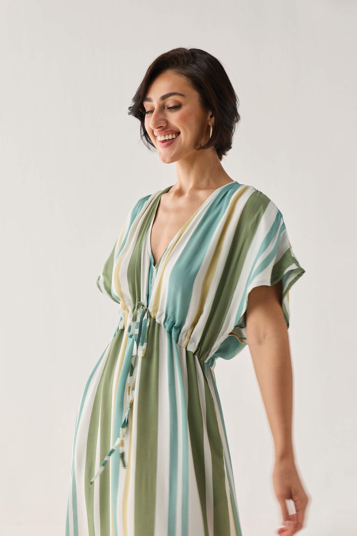 Gathered Maxi Dress in Stripes