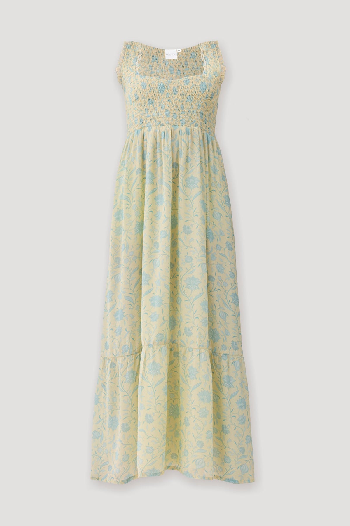 The Smocked Maxi Dress in Yellow Florals