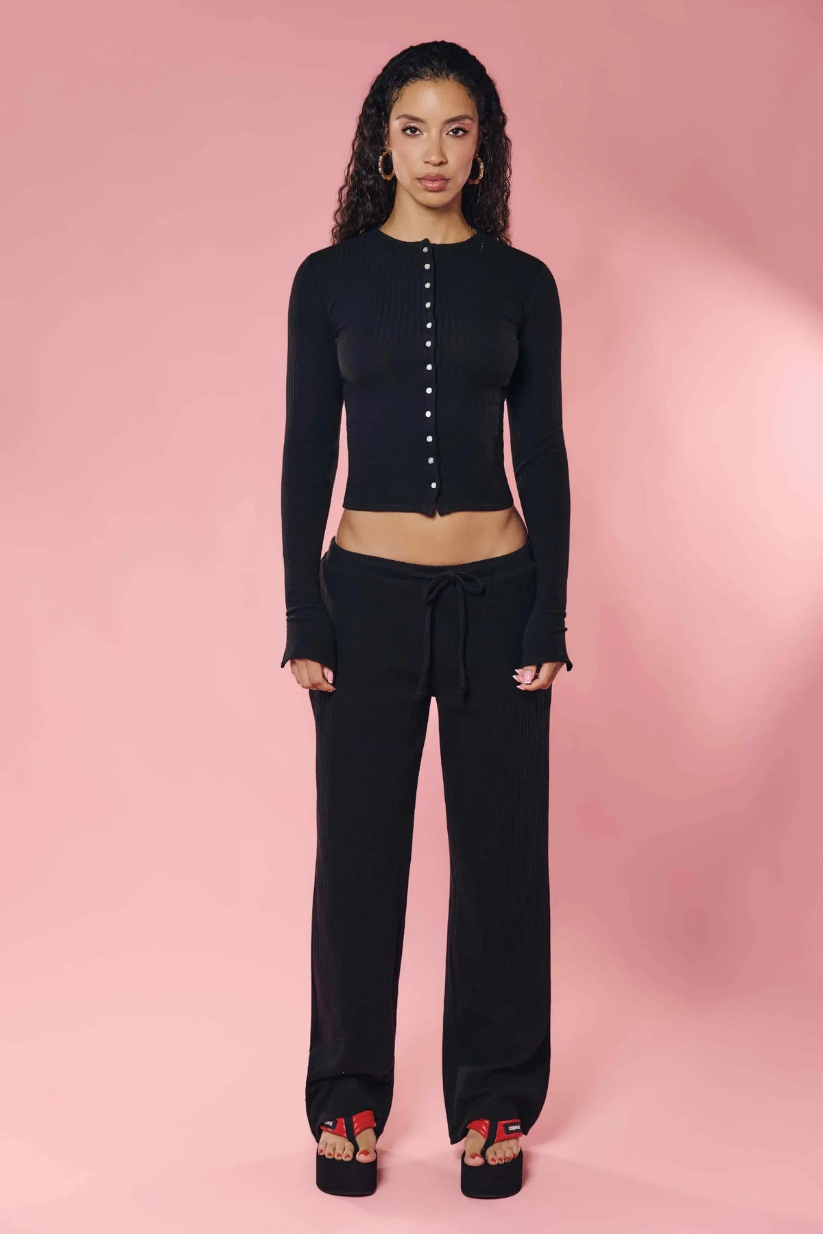 Rib Knit Cardi Black