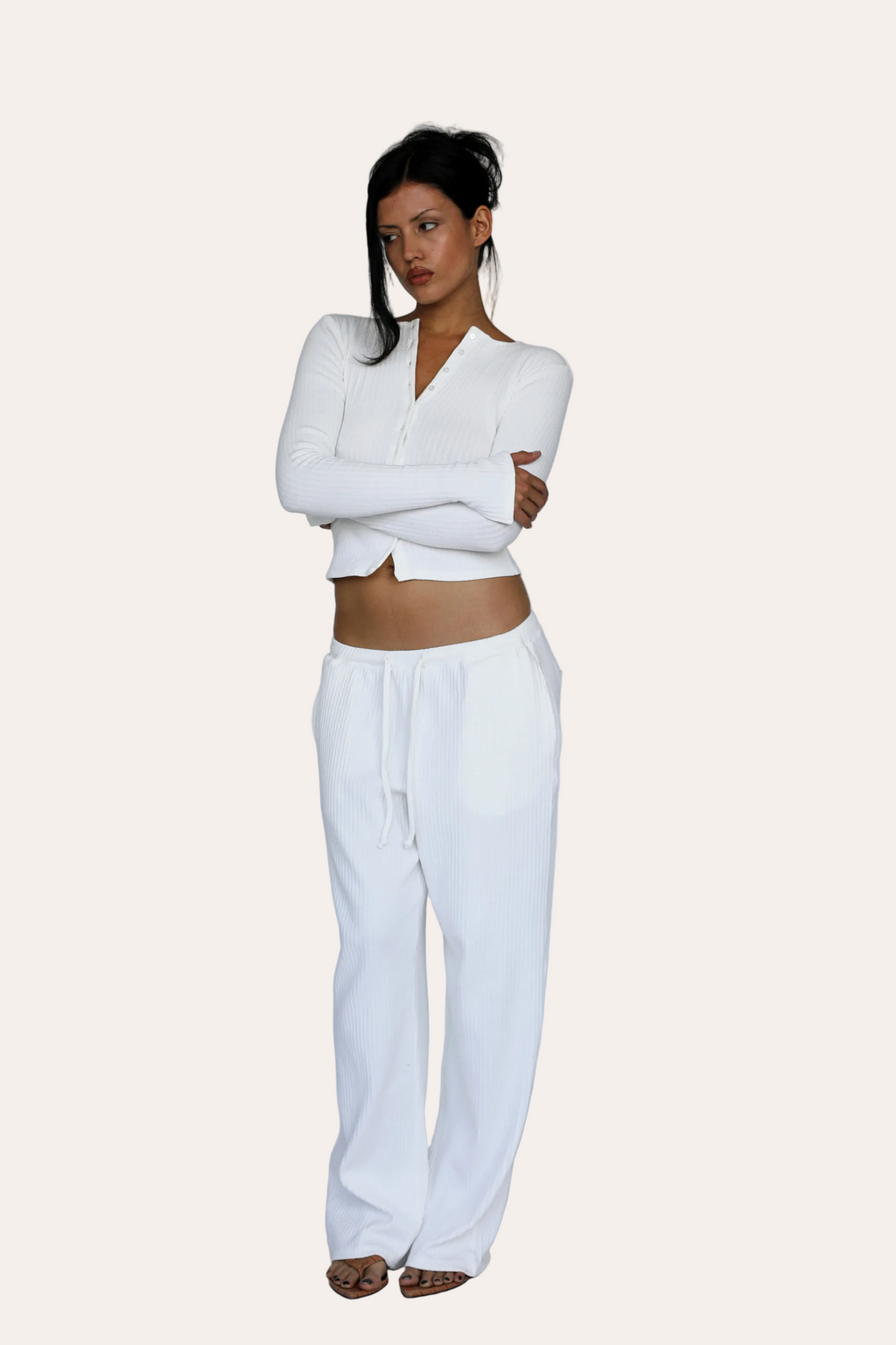 Rib Knit Pant White