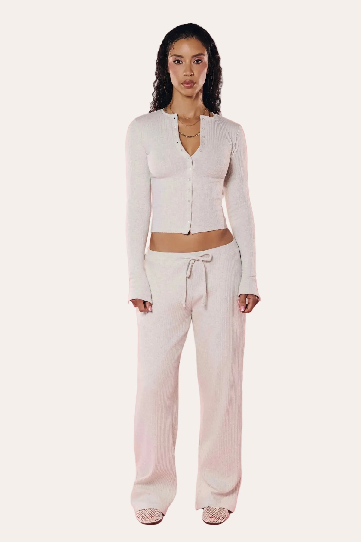Rib Knit Pant Grey Marle