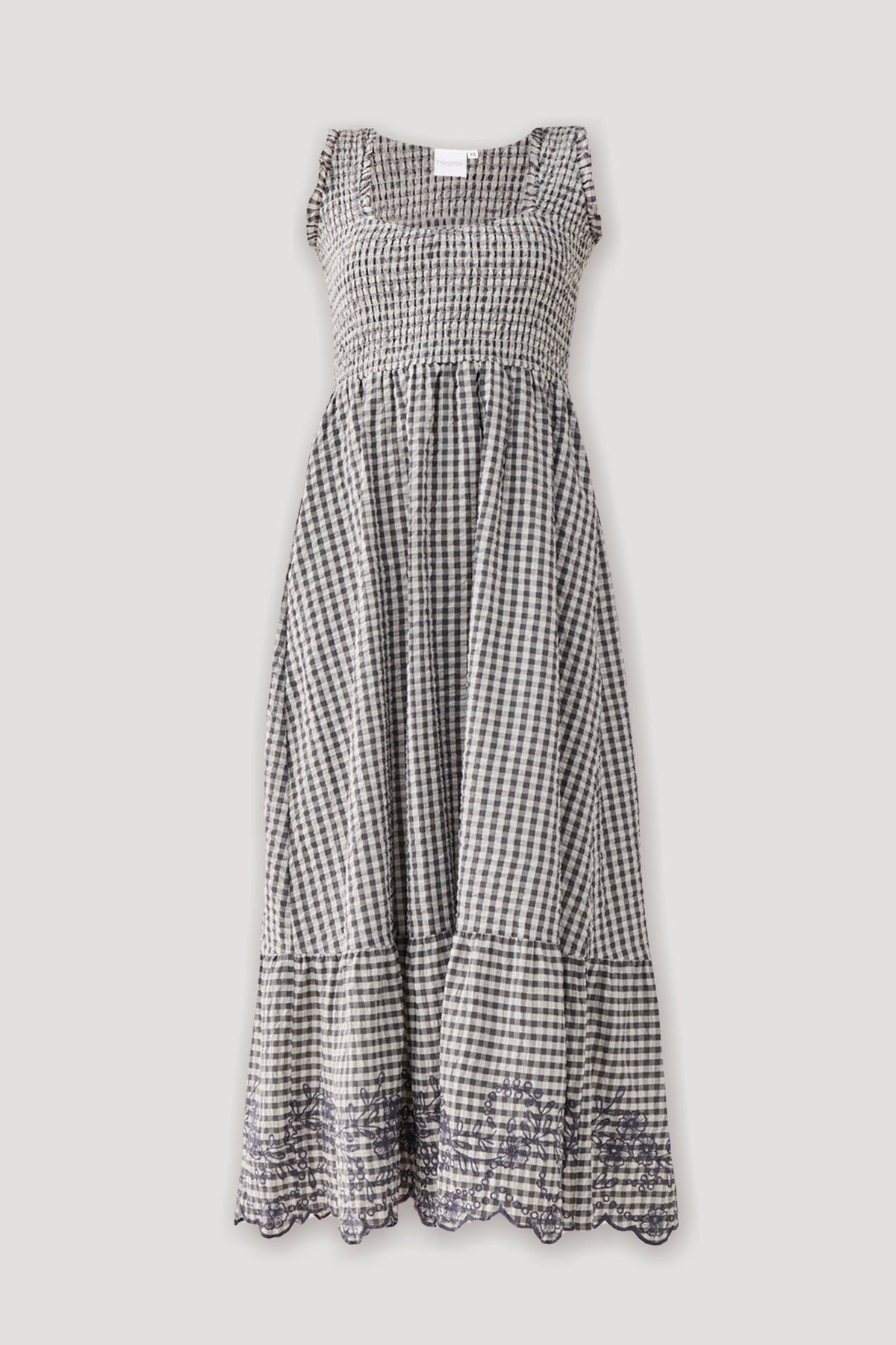 The Smocked Maxi Dress in Grey Check