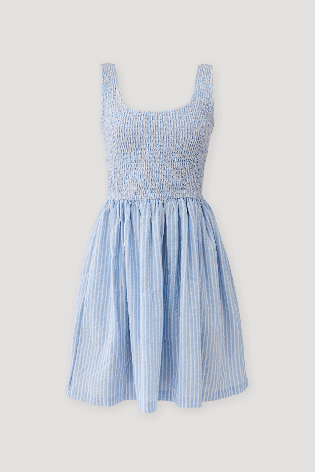 Smocked Short Dress in Blue Stripes