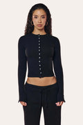 Rib Knit Cardi Black