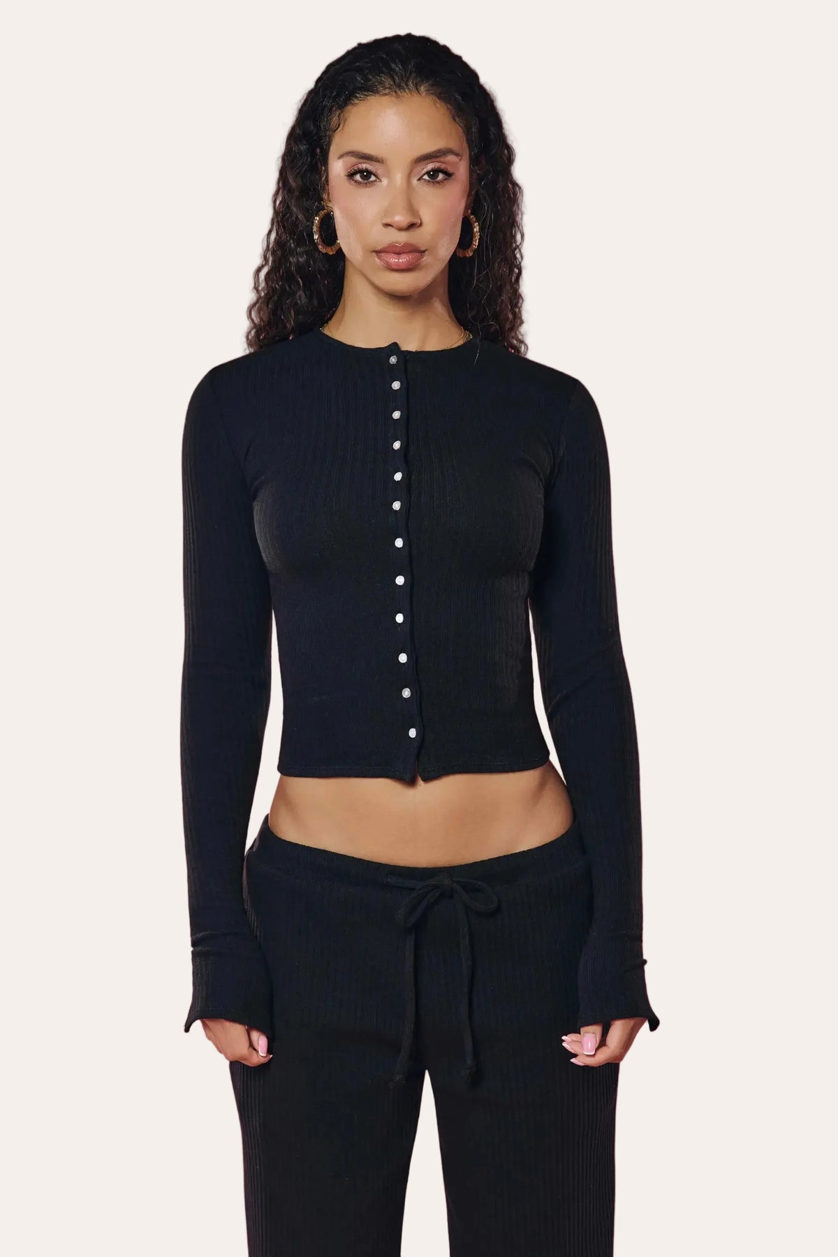 Rib Knit Cardi Black