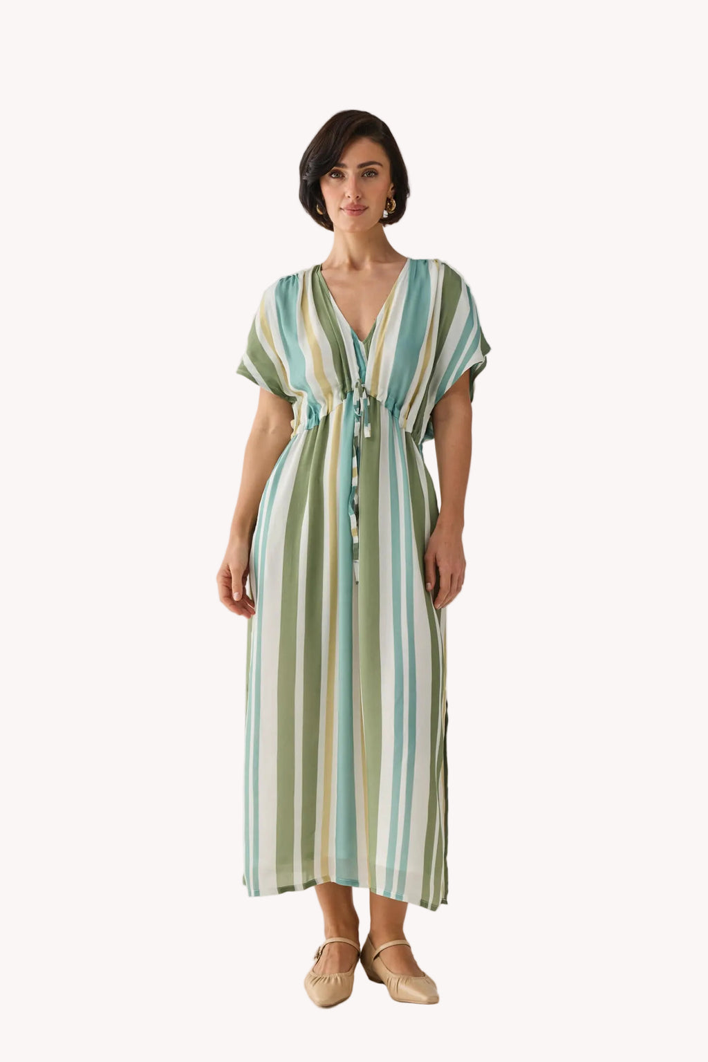 Gathered Maxi Dress in Stripes