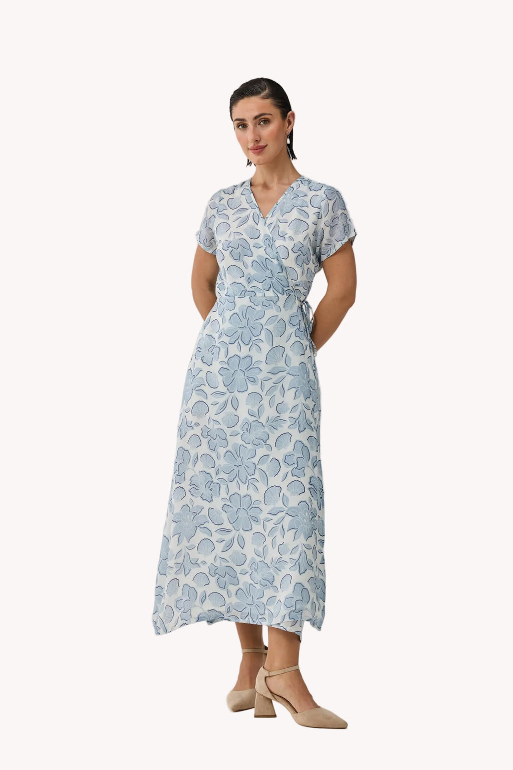 Maxi Wrap Dress in Soft Blue Florals
