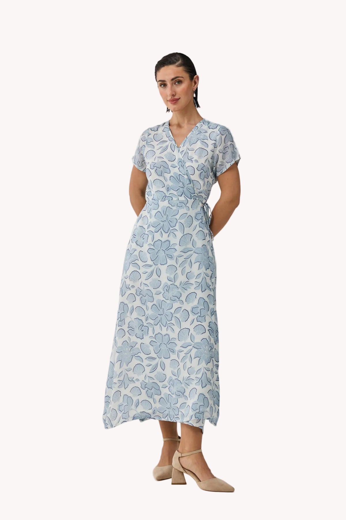 Maxi Wrap Dress in Soft Blue Florals