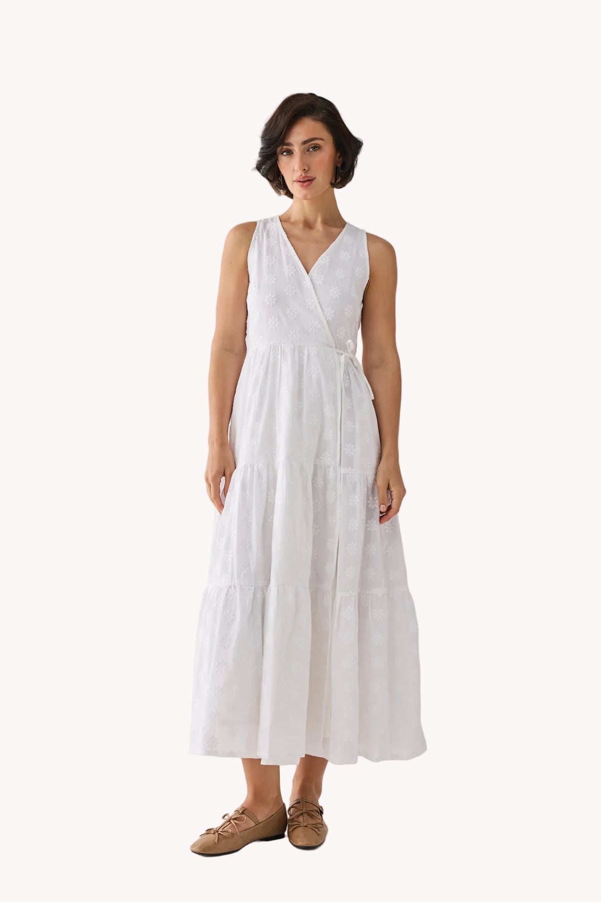 The Embroidered Tiered Wrap Maxi Dress