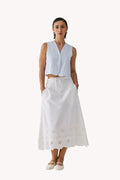 Embroidered Midi Skirt in White