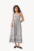 The Smocked Maxi Dress in Grey Check