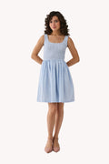 Smocked Short Dress in Blue Stripes